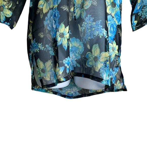 Rima Beachworld Women Top S Blue Floral Light Sheer Beachy Coverup Tropical Boho - Picture 6 of 8
